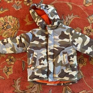 Mini Boden Camouflage Kids Jacket with Orange Lining